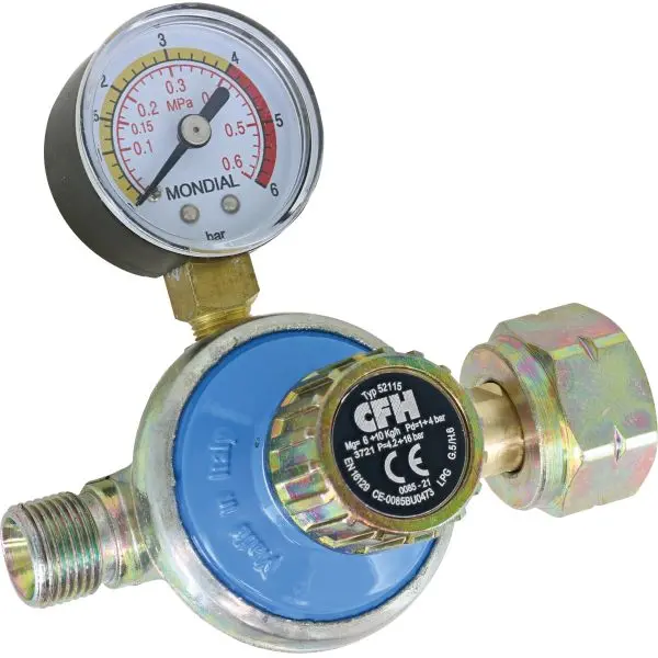 Triuso Propanregler mit Manometer DR 115 1 - 4 bar, 6 - 10 kg/h, CE konform und DVGW geprüft-52115