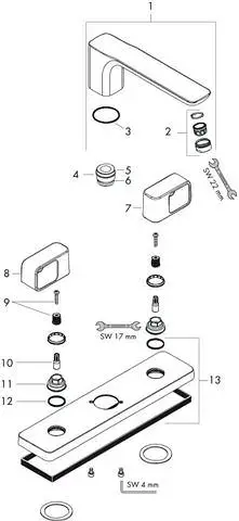 hansgrohe Fertigmontageset Axor Urquiola 3-Loch-Wannenarmatur, Ausladung 198 mm, chrom-11436000