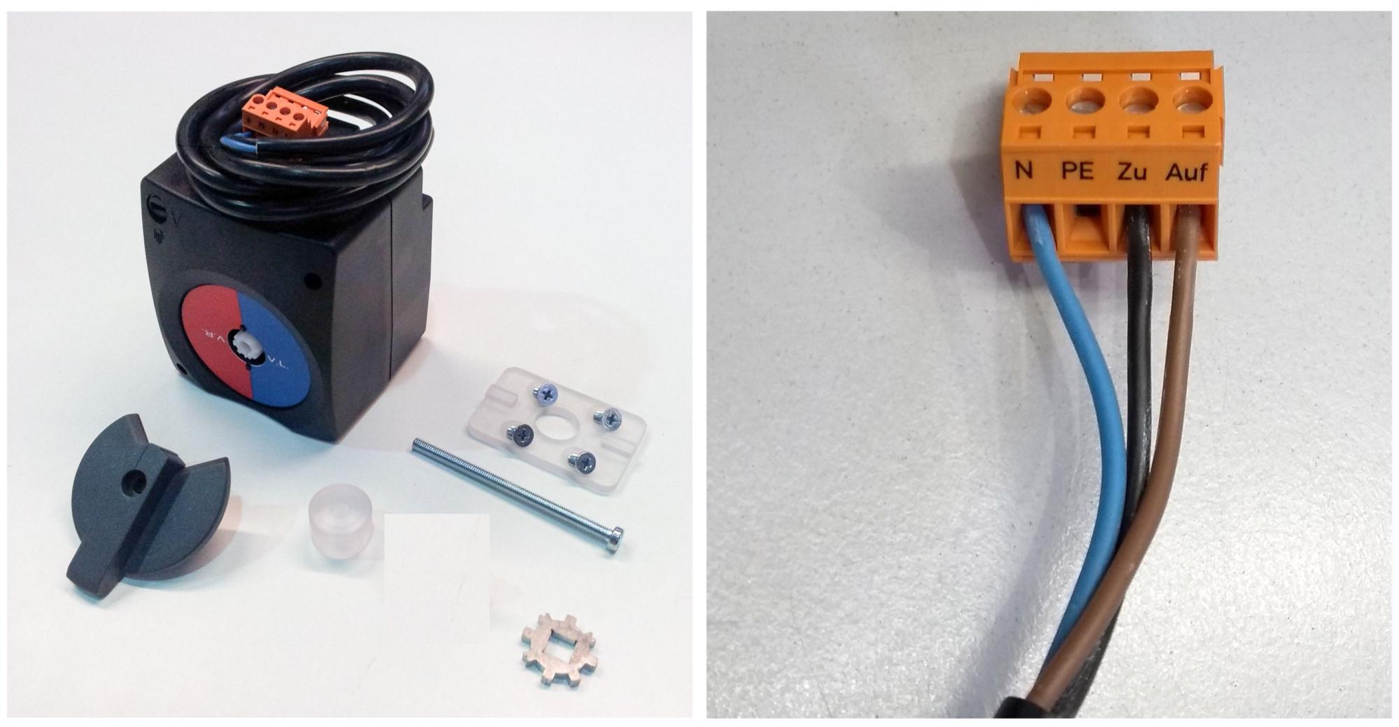drehknopf, rollensystem, kabel, anschlussblock, montagezubehör,