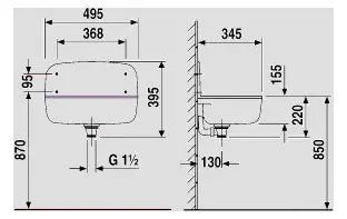 Sanit Wandausgussbecken Abu 49,5 x 34,5 cm, w, m. Spritzschutzrückw.-60001010099