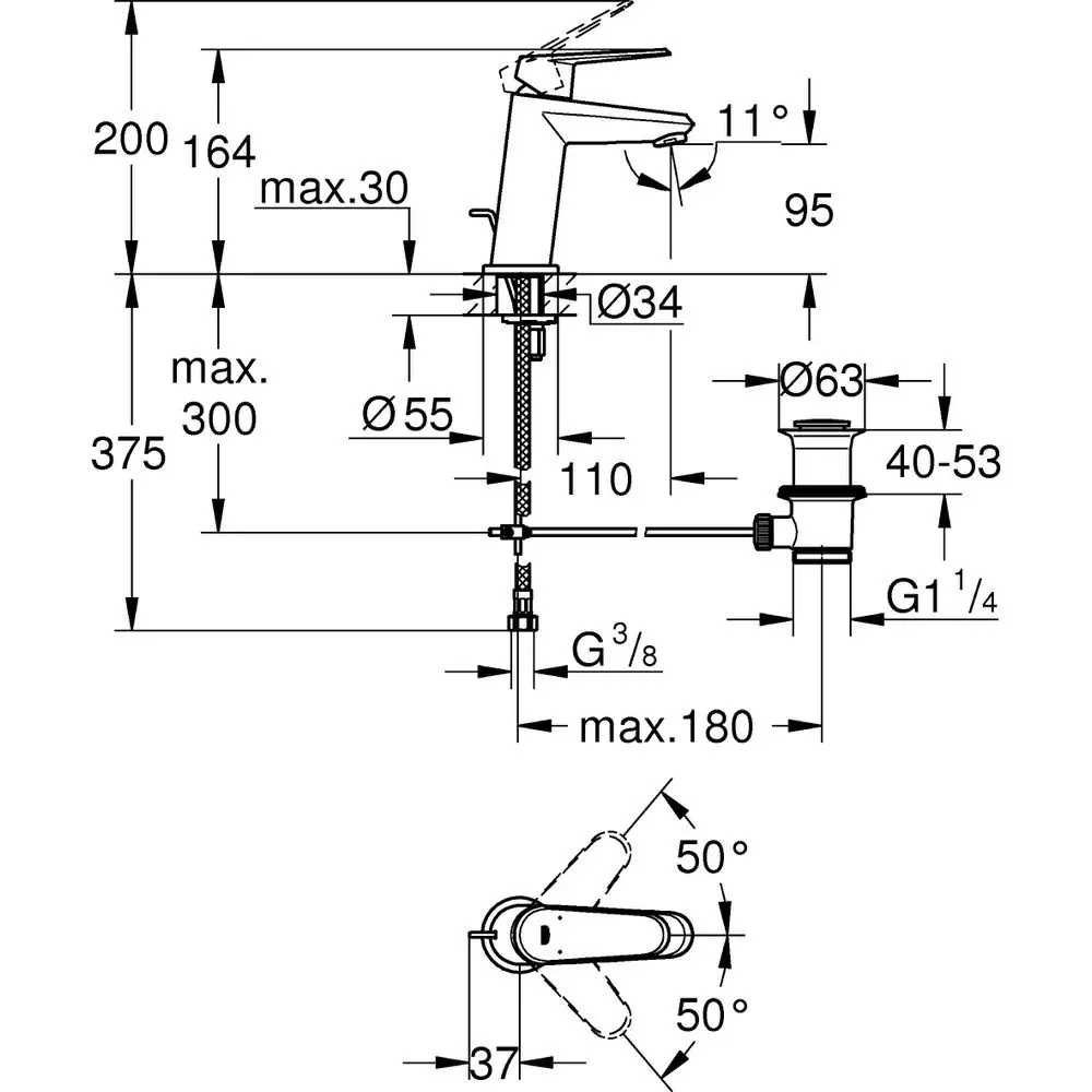 GROHE Waschtisch-Einhebelmischer Eurodisc Cosmopolitan 1/2", S-Size, mit Ablaufgarnitur, chrom  -23049002