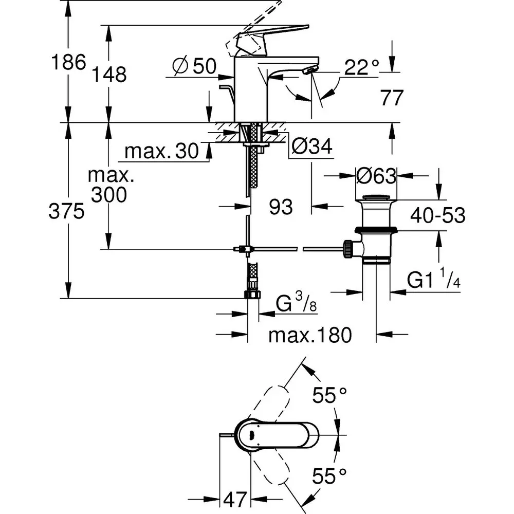 GROHE Waschtisch-Einhebelmischer Eurosmart Cosmopolitan 1/2", S-Size, mit Ablaufgarnitur, Temperaturbegrenzer, chrom -3282500E GROHE Waschtisch-Einhebelmischer Eurosmart Cosmopolitan 1/2", S-Size, mit Ablaufgarnitur, Temperaturbegrenzer, chrom -3282500E