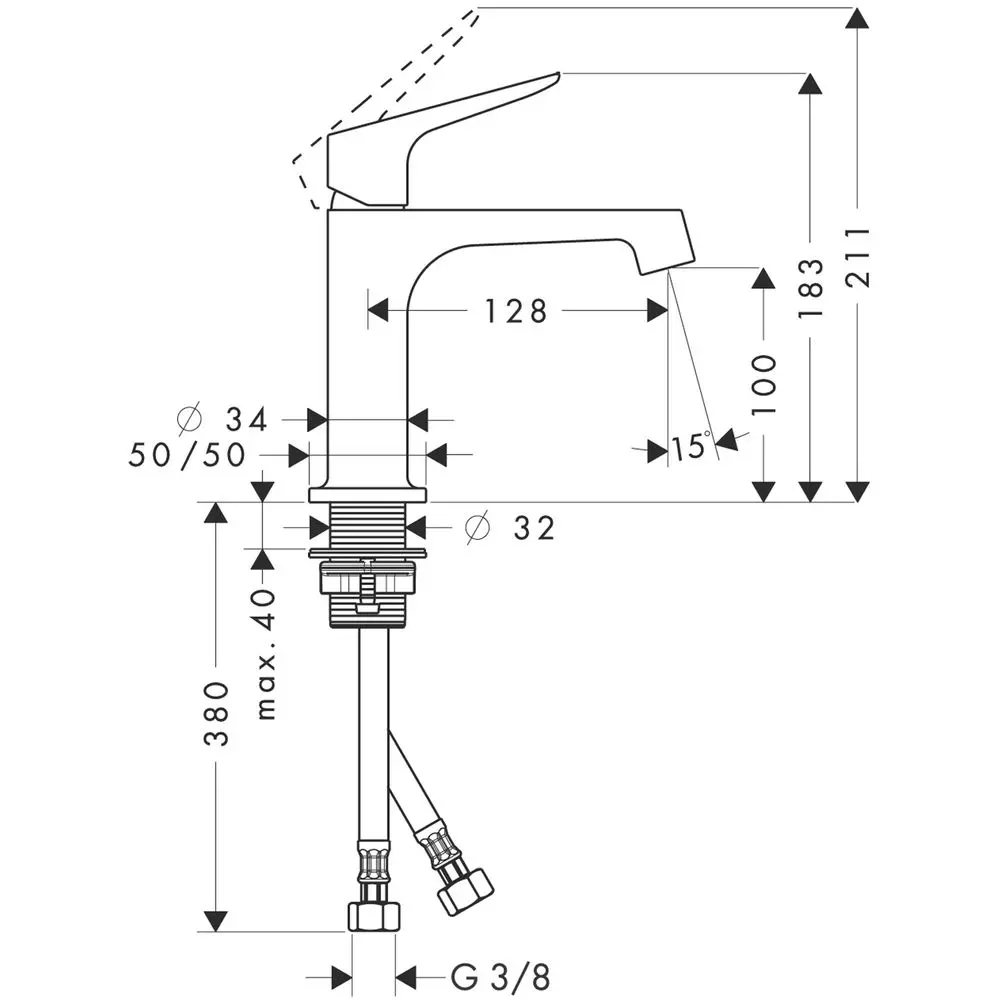 Waschtisch-Einhebelmischer Axor Citterio M 100 Ausladung 128 mm, nicht verschließbares Ventil, chrom-34017000