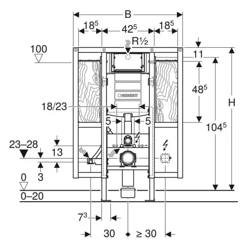 Geberit Duofix Element für Wand-WC, 112 cm, mit Sigma UP-Spülkasten 12 cm, barrierefrei, für Stütz--111375005
