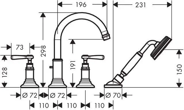 hansgrohe Fertigmontageset Axor Montreux DN 15, chrom, 4-Loch-Armatur, Fliesenrandmontage, Hebelgrif-16554000