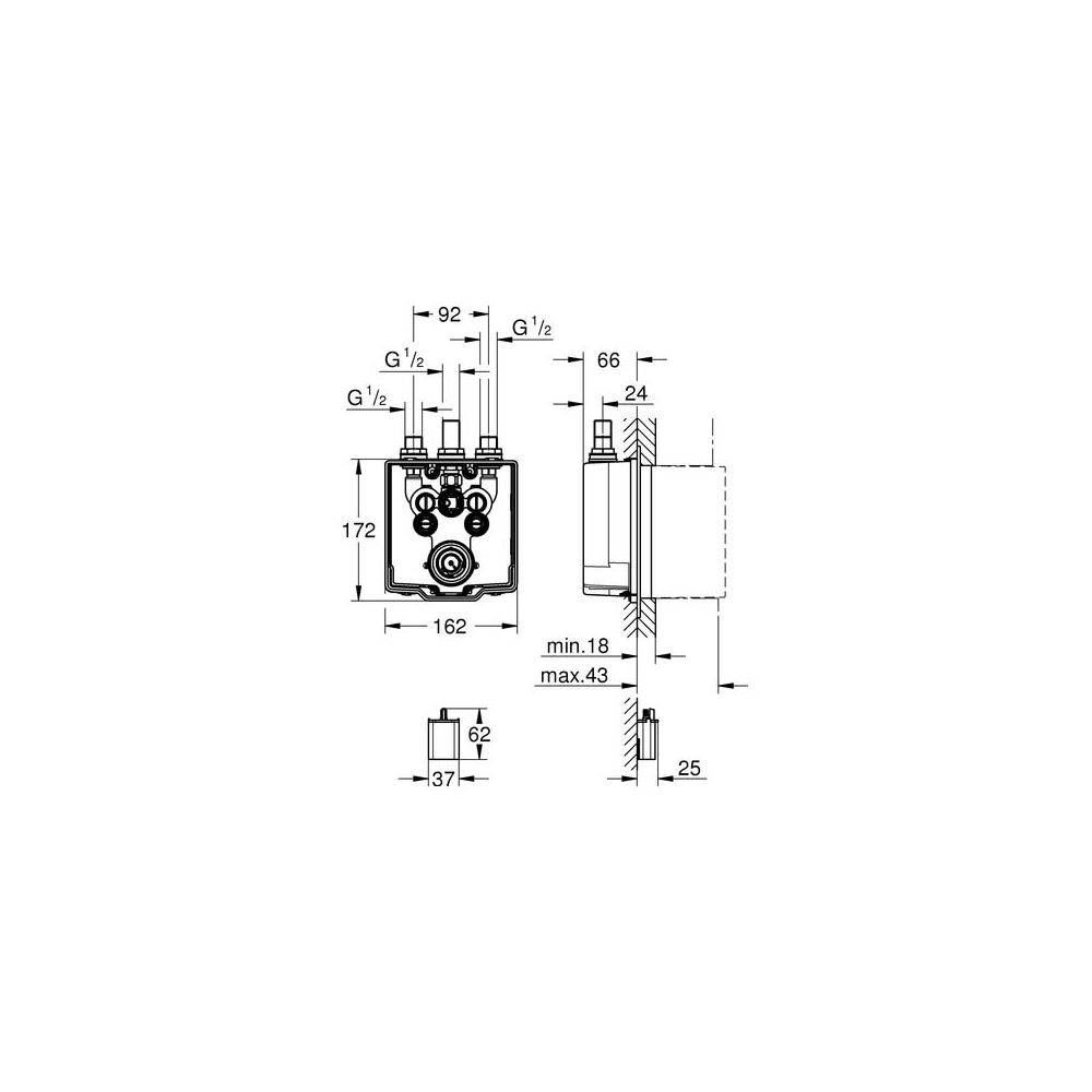 GROHE UP-Einbaukörper Eurosmart CE mit thermostatischer Mischeinrichtung, Batteriebetrieb, für Brause-36458000
