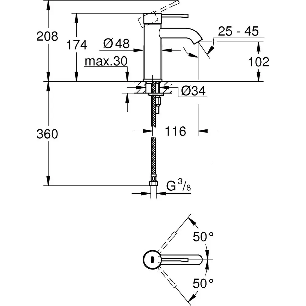 GROHE Waschtisch-Einhebelmischer Essence 1/2", S-Size, ohne Ablaufgarnitur, chrom -24172001