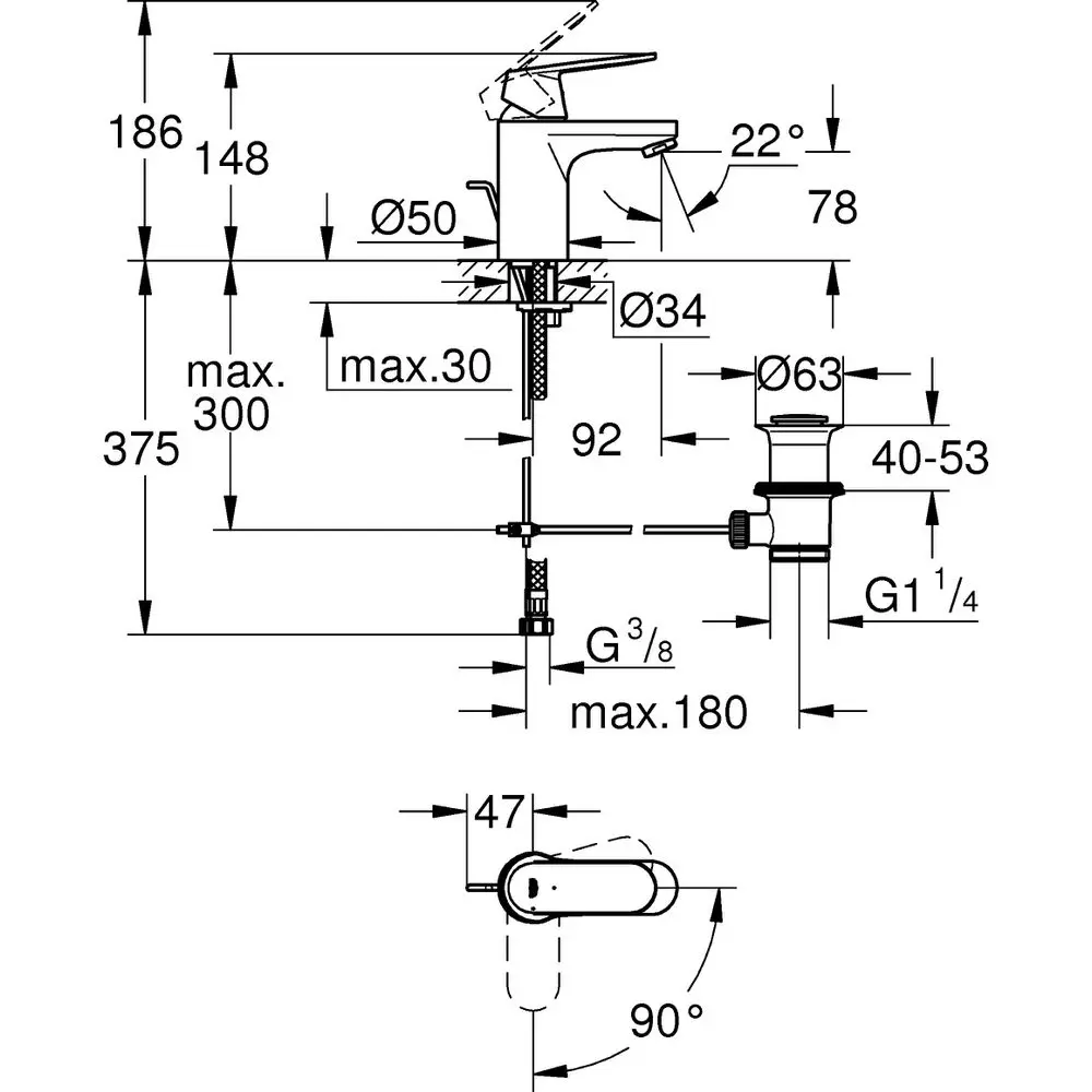 GROHE Waschtisch-Einhebelmischer Eurosmart Cosmopolitan 1/2", S-Size, mit Ablaufgarnitur, Temperaturbegrenzer, chrom -2337700E GROHE Waschtisch-Einhebelmischer Eurosmart Cosmopolitan 1/2", S-Size, mit Ablaufgarnitur, Temperaturbegrenzer, chrom -2337700E