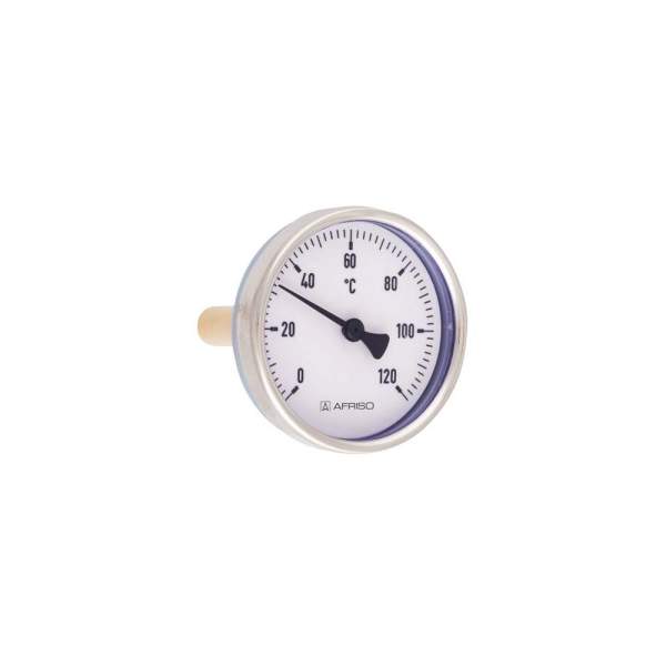 Afriso Bimetall-Thermometer BiTh 80 ST axial 63 mm, 0/120 GradC, Gehäuse-d= 80mm