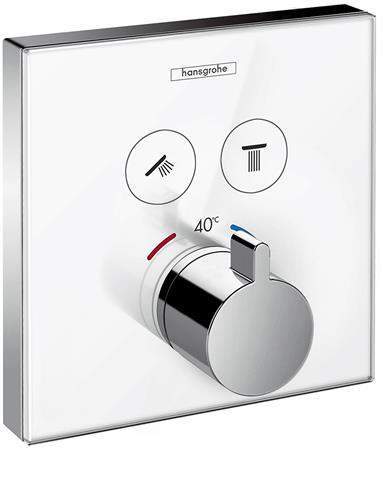 hansgrohe Fertigmontageset ShowerSelect UP-Thermostat, für 2 Verbraucher, Glas, weiß/chrom